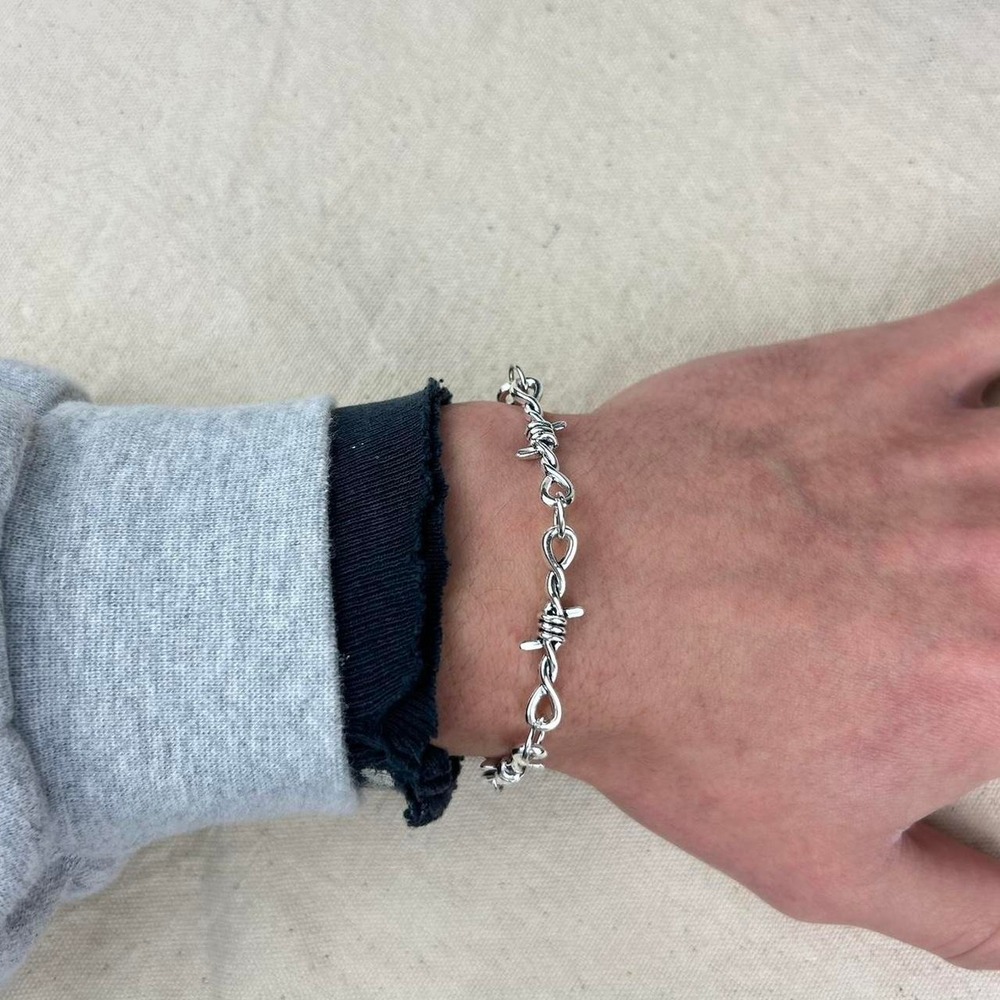 Vintage style stainless steel silver barbed wire chain bracelet grunge punk